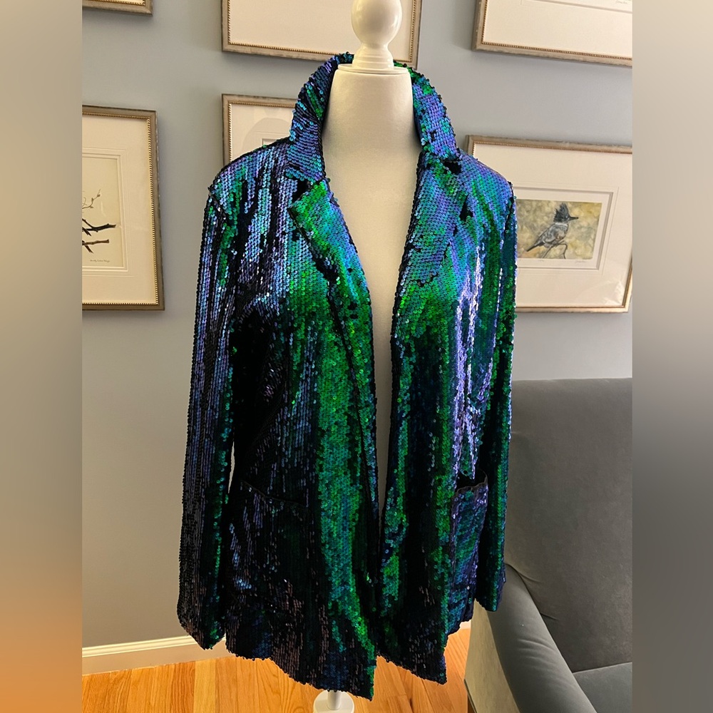Sparkly and fun mermaid green and blue sequin blazer. Size XL - Picture 2 of 4